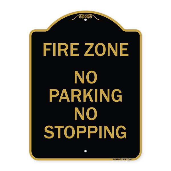 Designer Series Sign-No Parking No Stopping, Black & Gold Aluminum Sign, 18" x 24", BG-1824-23703